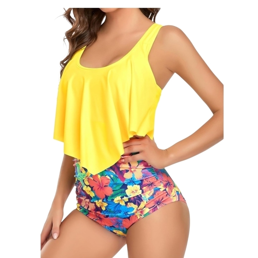 EDELQUAL - Medium Tropical Two Piece Tummy Control Swim Suit - Picture 2 of 6